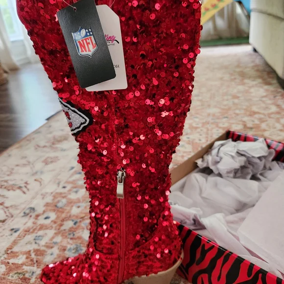 KC CHIEFS Red Sequin Tall Boots - Picture 4 of 7